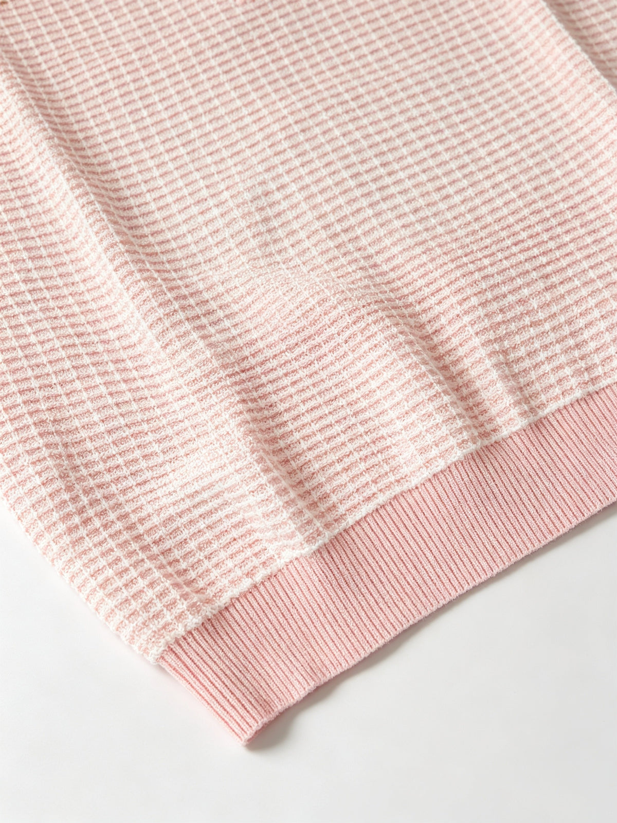 Men's Polo Collar Short Sleeve Waffle Knit Top, Solid Color Lightweight Breathable Casual Pullover - Pink Color