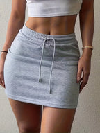 Drawstring Waist Skirt, Pencil Skirt - Light Grey