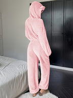 Women's Khaki Fluffy Casual Loose Double-Sided Set "Wilderness - Pink Color