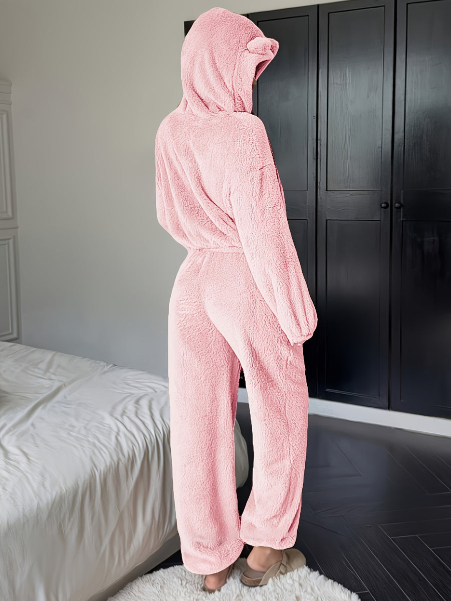 Women's Khaki Fluffy Casual Loose Double-Sided Set "Wilderness - Pink Color