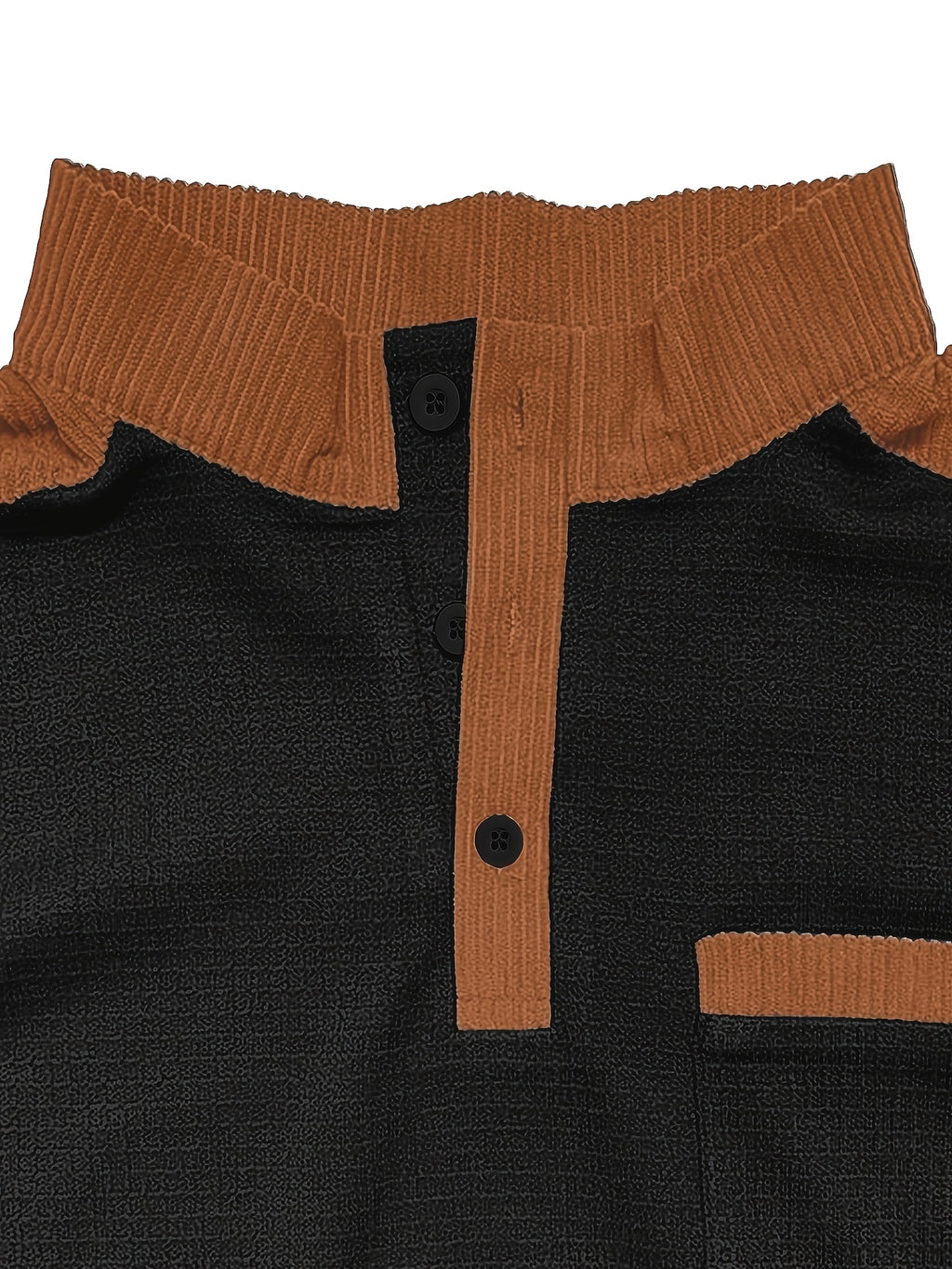 Men's American-style Casual Stand-up Collar Shirt with a Half-opening Button Placket Design, Retaining the Smart and Neat Look of a Stand-up Collar. The Addition of Two Buttons Enhances the Layered Style and Breathability. The Shoulders - Black
