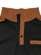Men's American-style Casual Stand-up Collar Shirt with a Half-opening Button Placket Design, Retaining the Smart and Neat Look of a Stand-up Collar. The Addition of Two Buttons Enhances the Layered Style and Breathability. The Shoulders - Black