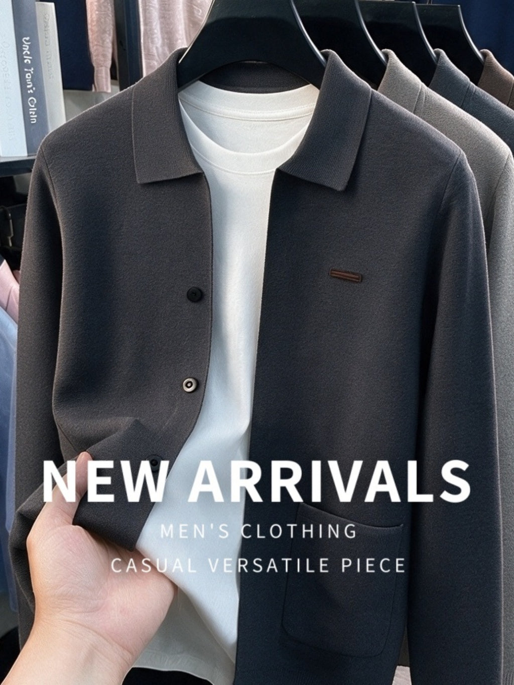 Men's Knitted Cardigan Coat, New Autumn/Winter Arrival, Thickened and Warm, Business Casual, Classic and Versatile, Solid Color Knitwear, Outdoor Leisure, Soft Fabric, Pullover Top MJ - Fashion Grey
