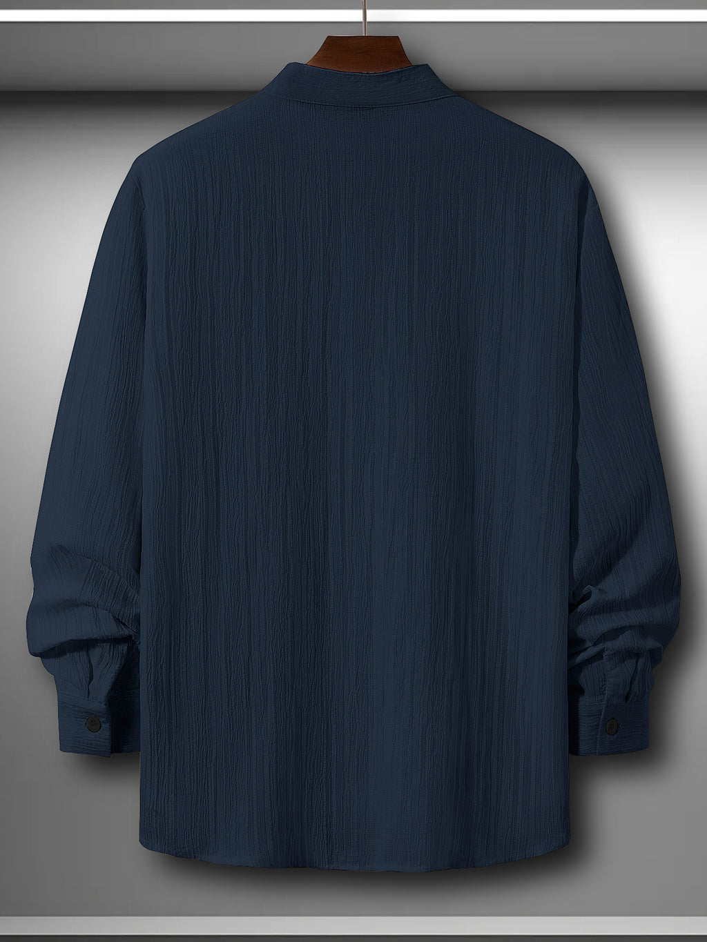 Men'S Classic Solid Color Casual Long-Sleeve Button-Up Shirt with a Stand Collar Design, Machine Washable, Featuring Calvin Letter Print, Suitable for All Seasons, Perfect for Outings, The Beach, And Everyday Wear, with a Loose Fit - Navy Color
