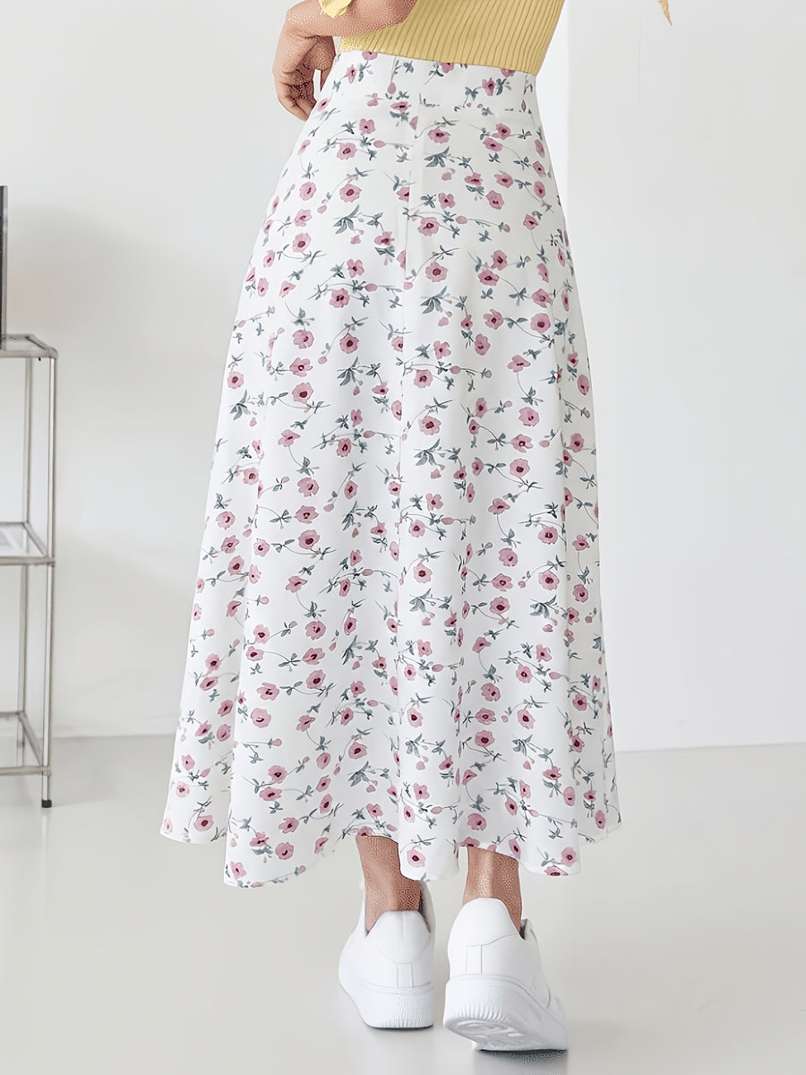1pc Cute Fashion Casual Floral Printed Short Skirt, Suitable for Vacation Outings And Dates - White