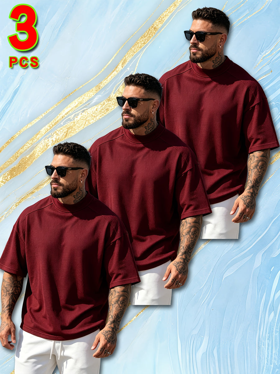3pcs Set New Men'S Top Fashion Athletic Short Sleeve Spring Summer Summer Casual Comfortable Breathable Soft Trendy Easy Premium All-Match Refreshing - Mixed Color 2