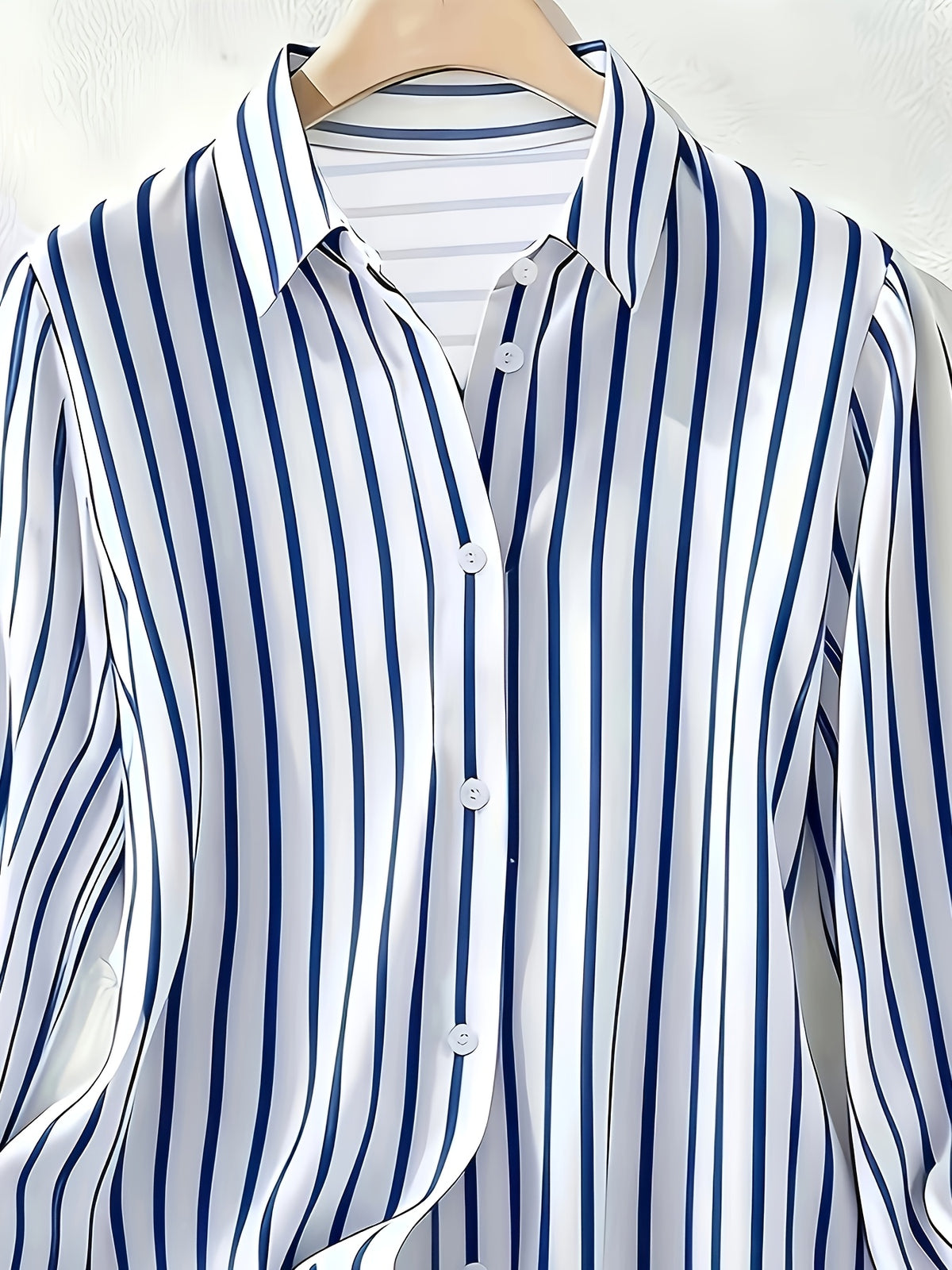 Spring/Autumn New Elegant Striped Long-Sleeve Women's Shirt, Single-Breasted Button-Front Blouse, Machine Washable, Suitable for Office, Commuting, or Formal Events, Office Attire, Sophisticated Casual - Blue Strips