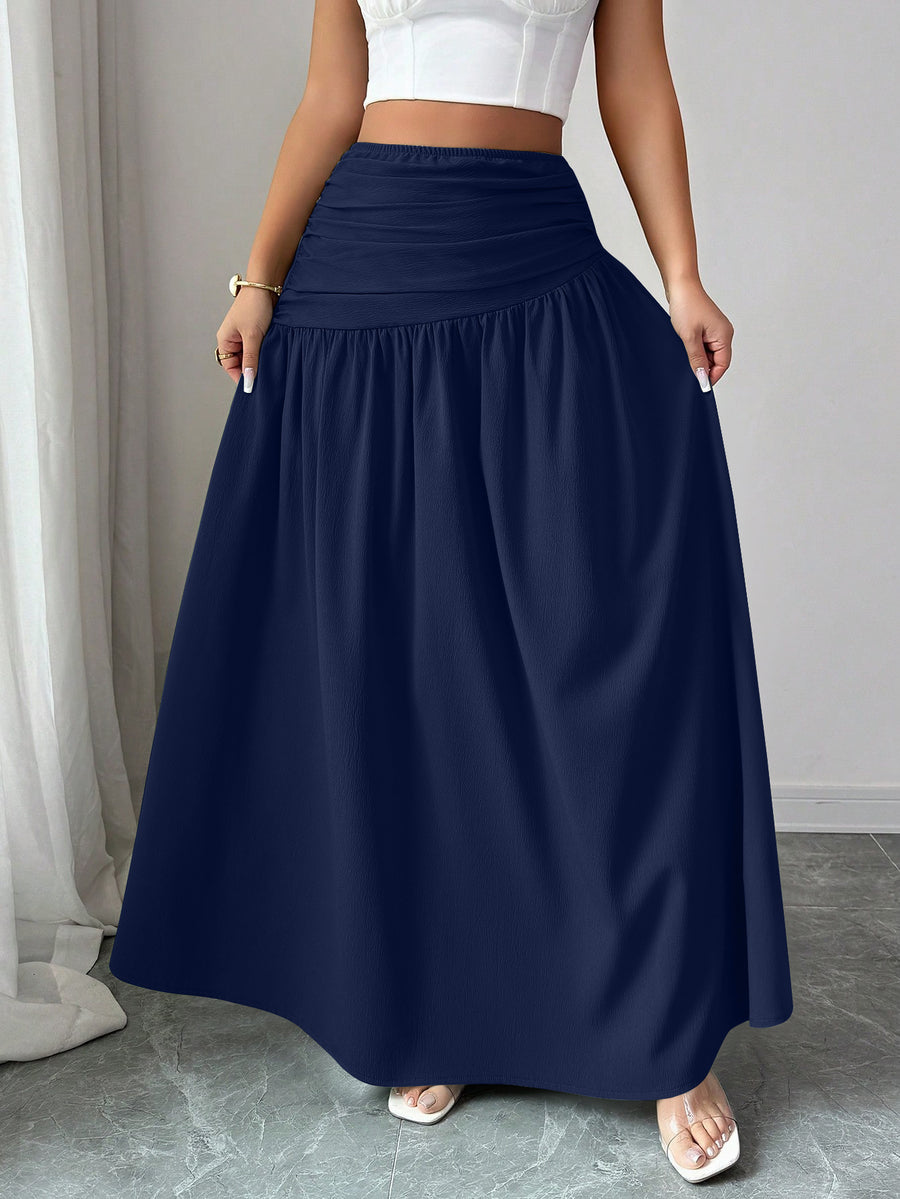 Women'S Casual Pleated Solid Color Skirt, Romantic Holiday Style, Elegant Design, Versatile Fashion, Ideal Choice for Women in Back-To- Season, Spring And Summer - Navy Color