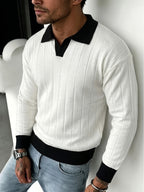 Men'S Casual Easy Black And White Contrast Polo Neck Comfortable Breathable Fashion Trendy Men'S Light Business Knit Sweater Pullover Sweater Autumn Winter New Product Office School Party Commute Wear 1pc - Mixed colors