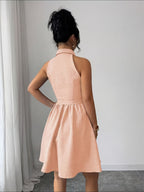 Elegant, Exquisite And Fashionable Lapel Sleeveless Dress - Pale Pinkish Gray