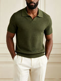 Men'S Premium Textured Knit Polo Shirt, Lapel Half-Button Design, 3D Texture Breathable And Skin-Friendly, Summer Non-Stuffy, Urban Minimalist Style for Multi-Scenarios, Body-Enhancing And Athletic Look, Light Luxury Item for Upgrading Wardrobe - Green