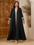Cross-border New Women's Clothing, Middle Eastern Arabic Fashion Robe, Printed Cardigan Robe Coat - Black