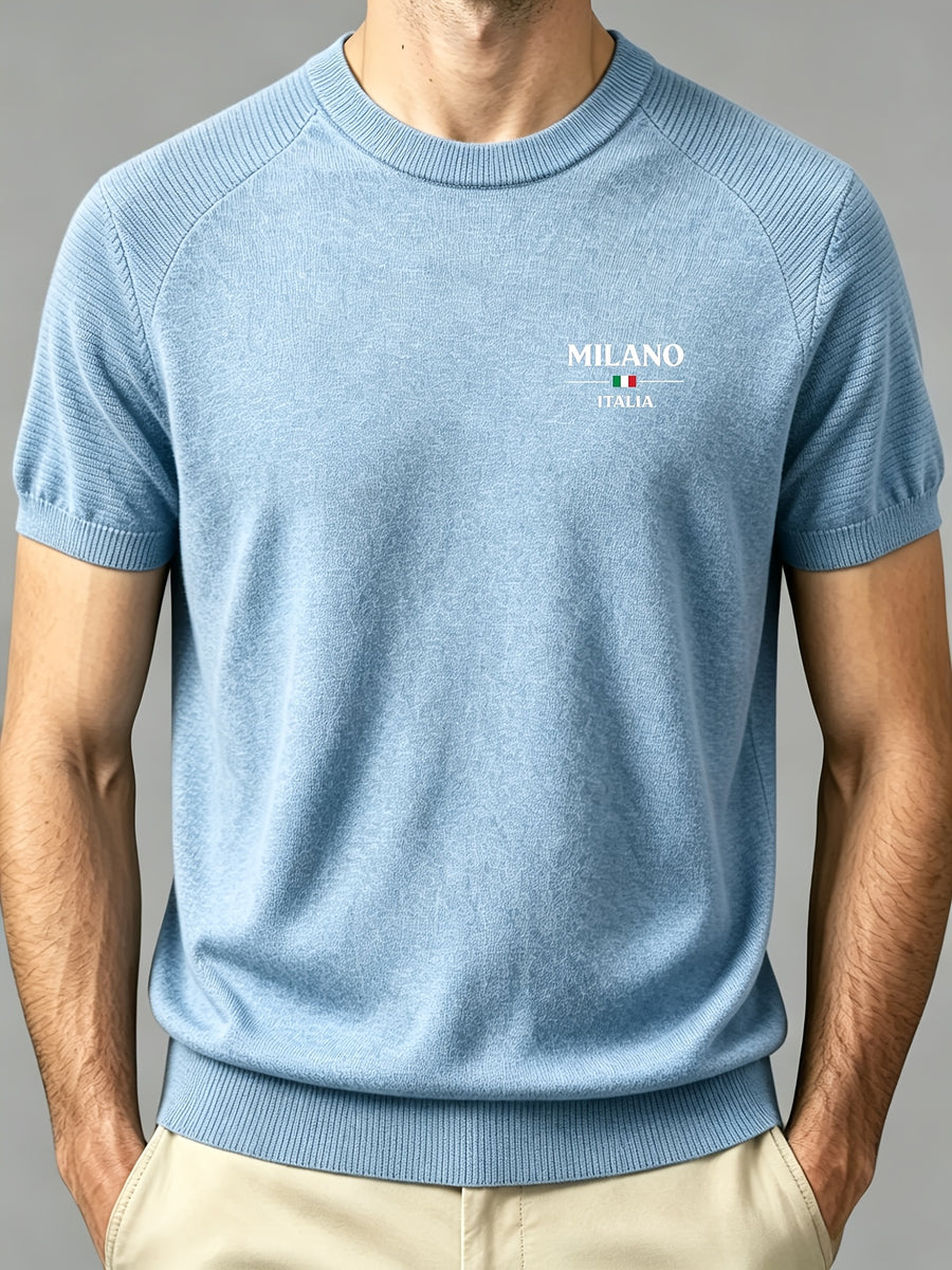Easy Commuter Men'S Knit Short Sleeve, Off-Shoulder Design Business Casual T-Shirt Top - Sky Blue