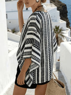 New Vintage Bohemian Striped Geometric Print Loose Women's Shirt - Polychrome