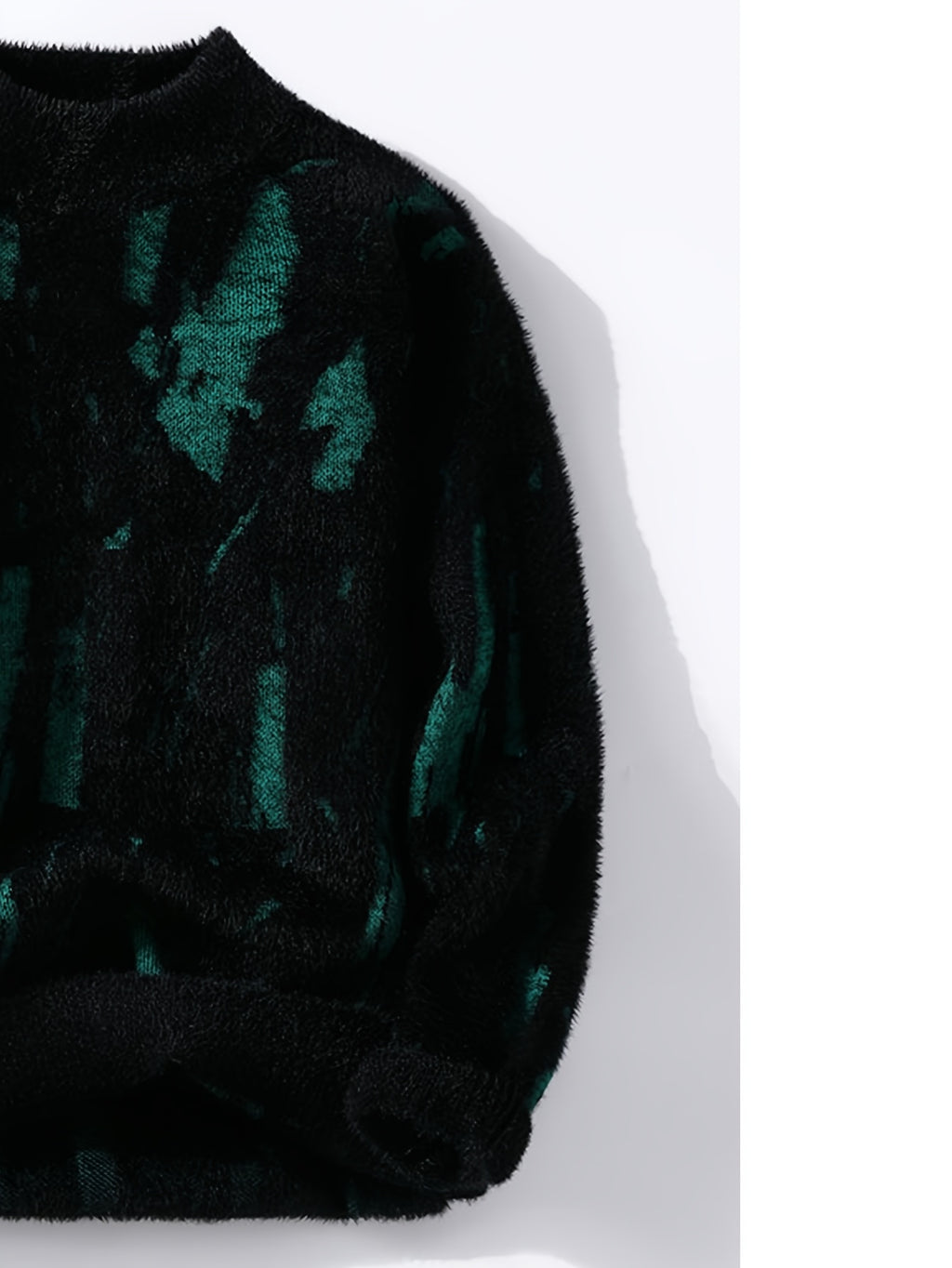 SENMEIGUO 2026 Autumn And Winter Men'S Mink Faux Fur Semi High Neck with Fleece Warm And Fashionable Casual Bottom Top - Black