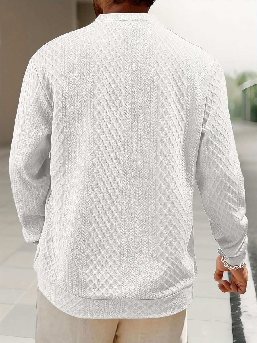 New 3D Jacquard Fabric Henley Shirt - White