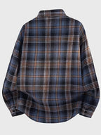 Back-to-school Season Men's Street Style Blue and White Checkered Autumn and Winter Long-sleeved Shirts, Loose-fitting Lapel Pocket Button Shirts, Casual and Versatile Checkered Shirt Jackets - Black