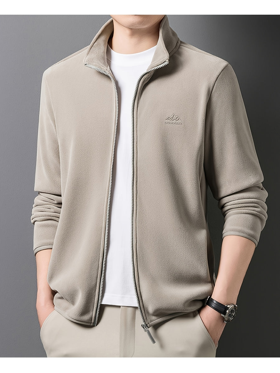 Winter New Men'S Long Zipper Fashion Versatile, Fleece Fabric Comfortable And Soft - Khaki