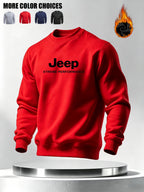 Autumn Winter Men'S Thickened Fleece Round Neck Sweatshirt JEEP Letter Print Loose Long Sleeve Pullover 4 Colors Available Soft Skin-Friendly Daily Commute Inner Outerwear All-Match Warm Casual Base Layer Top - Red