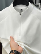 Men'S Summer Top T-Shirt, Half-Zipper Stand-Up Collar Design, Casual And Light Business Style, Adjustable Collar with Zipper, Balancing Ventilation And Styling; Mesh Shoulder Panel for Enhanced Breathability - Pure White