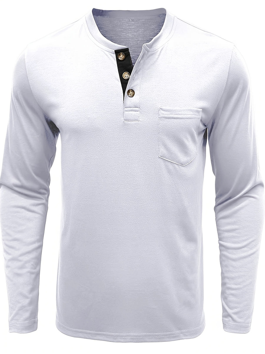 Joshmei OBM Men's Long Sleeve Crew Neck Henley Shirt Two-pc - White Khaki