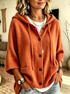 Elegant Casual Pocket Cardigan for Women - Orange-Red