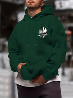 New Trendy Men'S Autumn And Winter Hooded Sweatshirt, Casual Everyday Drawstring Hoodie with Creative Design Print, Kangaroo Pouch Front Pocket, Unisex Tops - Dark Green