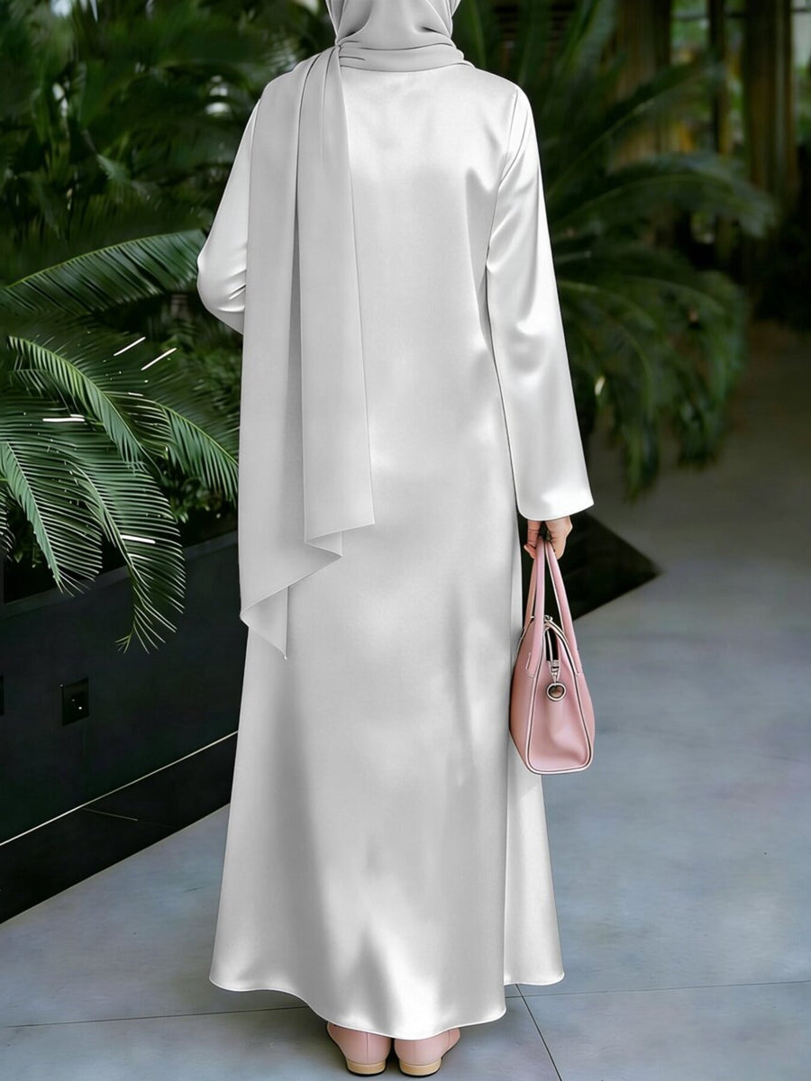 White Collar Multicolor Ethnic Floral Print Abaya for Women, Vibrant Ethnic Style Long Dress, Loose Fit, Suitable for Banquets, Home, Prayer, And Outings, Women'S Clothing, Headscarf Not Included - Mixed colors