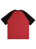 Comfortable And Stretchy T-Shirt, Casual Style, Fabric, Mid-Length Style, Suitable for All Seasons, Y2K Style Raglan Sleeve Round Neck Top with Cute Cat Pattern And Letter Print - 【Red】