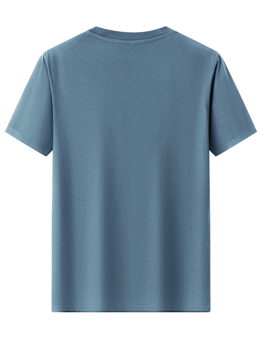 100% Cotton Men's T-Shirt, Summer Short Sleeve Thin Top, Trendy Fashionable Slim Fit, Simple and Casual, Versatile for Daily Wear, Artistic Brushstroke English Print with Slogan Pattern - Peacock Blue