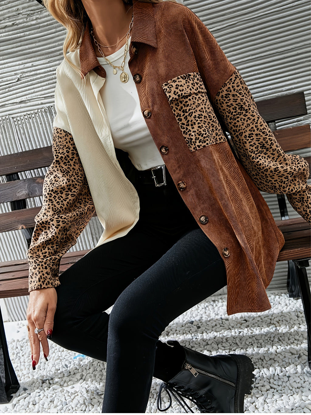 Women'S Leopard Print Tricolor Contrast Casual Jacket, Suitable for Work Commute And Daily Casual Wear, Spring Autumn Winter Style - Mixed colors
