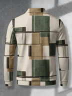 Color-Block Men'S Long Sleeve Polo Shirt, Lapel 3-Button Casual Top, Oil Painting Block Plaid Contrast Print, Spring Autumn Business Commute Golf Versatile Men'S Wear, Teenager Men'S Birthday Holiday Surprise Gift - Mixed Color E