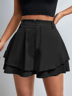 Women's High-Waisted Shorts - Non-Stretch Structured Fabric, Elegant Casual Everyday & Formal Outfits - All-Season Non-Transparent Pants for Women, Versatile Clothing, Fitted Design, Opaque Material, Summer Fashion, Classic Style, Durable Construction - Black