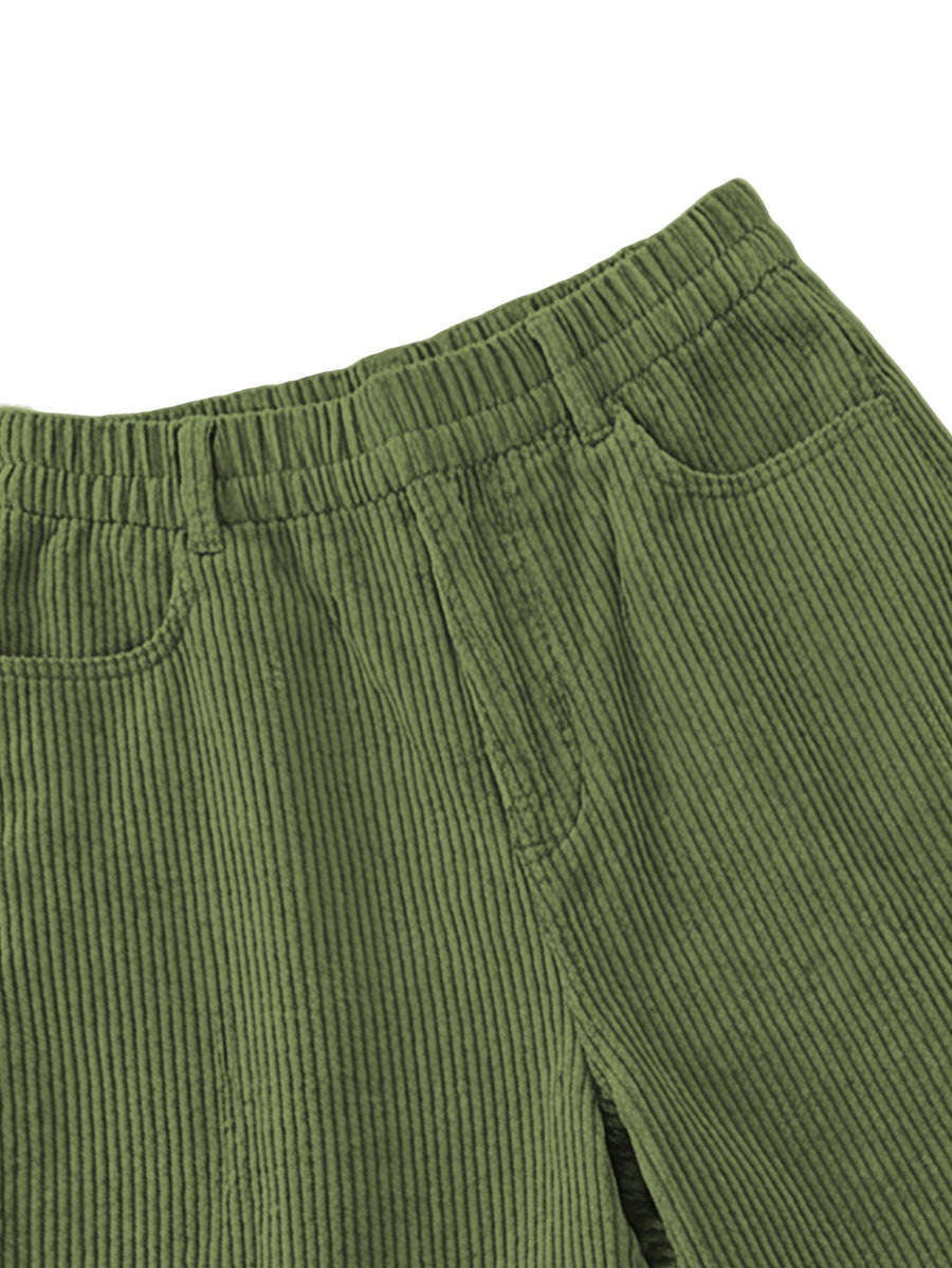 Women's 8-Wale Corduroy Wide Leg Bermuda Shorts, High Waisted Versatile Casual Shorts, Multi-Color Vintage Style, Soft & Stretchy, Suitable for Spring, Summer and Autumn - Olive Green