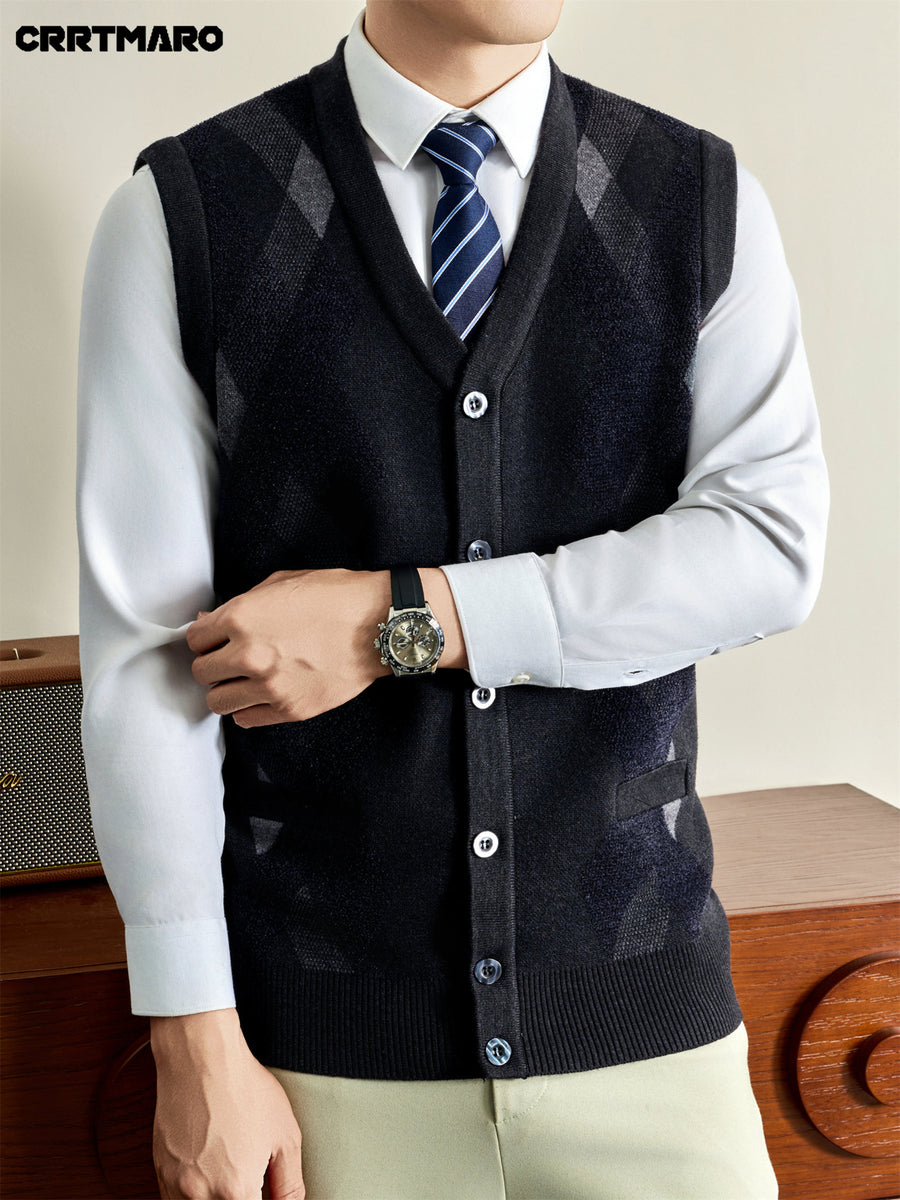 Men's Sweater Vest, Warm Casual Layering Top for Fall and Winter - Black Gray