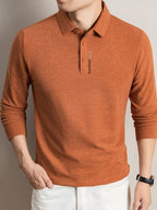Men's Lapel Casual Knit Long-Sleeve Top, Slightly Relaxed Fit, Suitable for Both Business and Casual Wear, Ideal for Men's Commuting and Daily Use - SINBOS - Pumpkin Orange