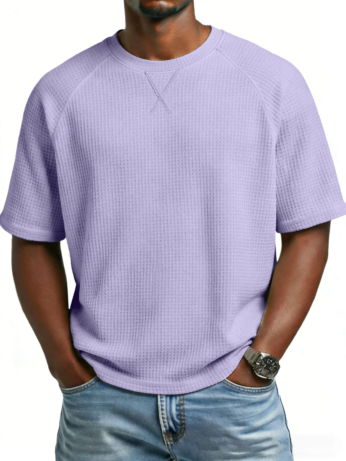 Men'S 2 pc Waffle Knit T Shirts Short Sleeve Crew Neck, Breathable Textured Fabric Casual Tops, Lightweight Soft Comfortable Fit, Ideal for Daily Wear, Travel, Street Fashion And Warm Weather Style - Violet+Teal