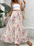 Women's Elegant Spring/Summer Bohemian Vacation Style Beach Skirt with Floral Print, High Waist, Long Skirt - Mixed colors