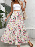 Women's Elegant Spring/Summer Bohemian Vacation Style Beach Skirt with Floral Print, High Waist, Long Skirt - Mixed colors