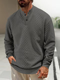 Men's New Autumn/Winter Jacquard Two-Button Casual Crew Neck Sweatshirt - Dark Gray