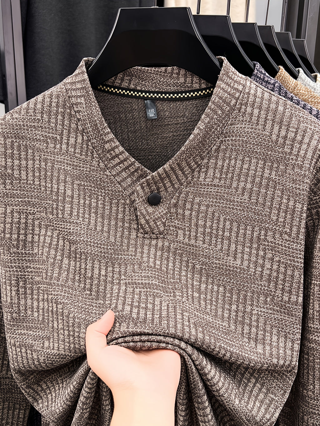 New Men's Long-Sleeve Warm Fashionable Versatile Knit Sweater - Coffee Color