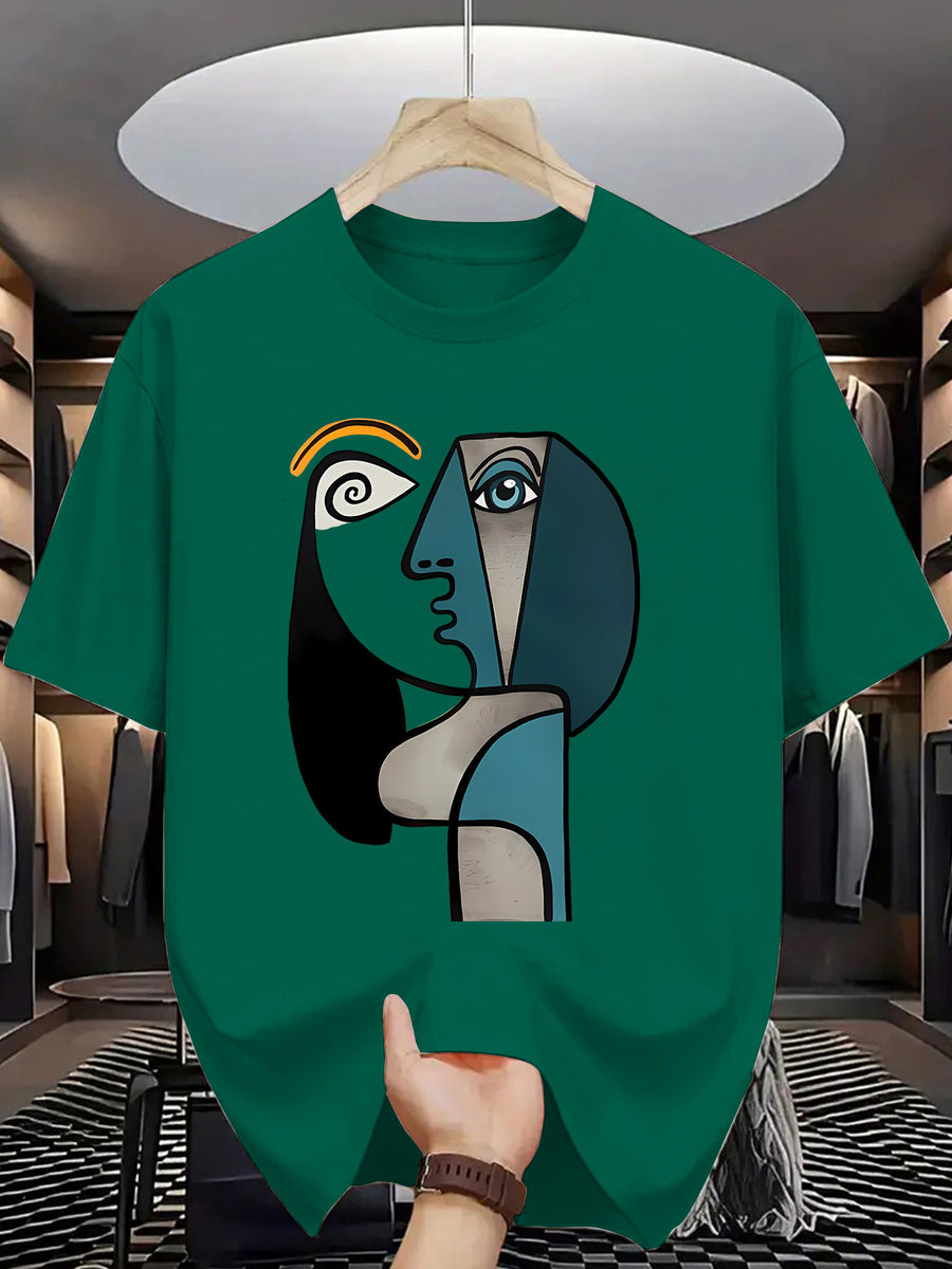 Men'S T-Shirt Abstract Picasso Art Print Casual Sport Daily Wear - Dark Green