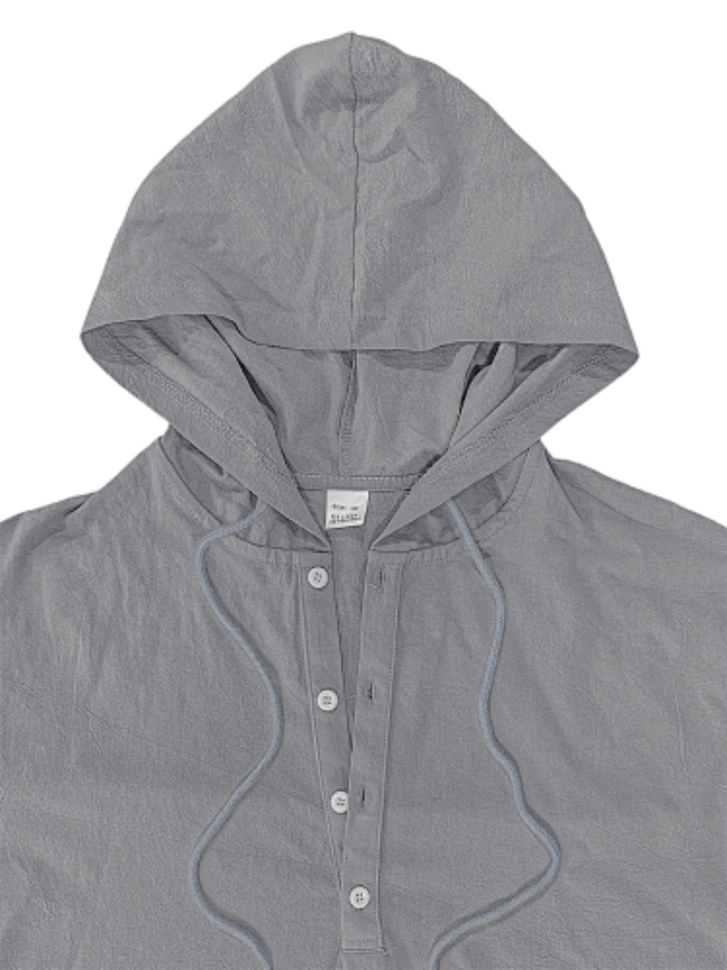 1pc Daily Holiday Outfit Essential, Minimalist Casual Style Pleated Breathable Linen Men'S Hooded Long Sleeve Polo Shirt, Half-Button Loose Non-Stuffy, Outdoor Commute All-Season Men'S Clothing - Grey