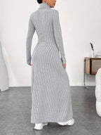 Women'S Dress, Casual Solid Color Long Sleeve Dress Long Skirt - Grey