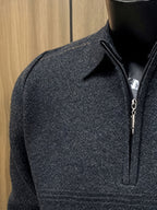 Men's Thickened Lapel Half-Zip Pullover Long-Sleeve Sweater with Ribbed Cuffs and Hem, Autumn/Winter Style, Suitable for Layering or Wearing Alone, Business Casual Style - Black Gray