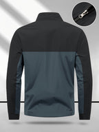 Men's Color-Block Spliced Stand-Collar Jacket, Spring/Autumn Outdoor Windproof Top, Trendy Casual Sporty Versatile Printed Jacket - Black