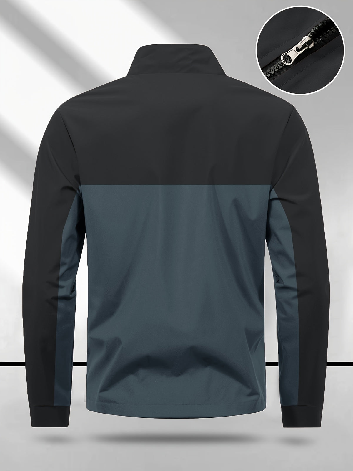 Men's Color-Block Spliced Stand-Collar Jacket, Spring/Autumn Outdoor Windproof Top, Trendy Casual Sporty Versatile Printed Jacket - Black