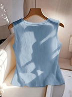 Women's Casual Solid Color Ribbed Tank Top - Sky Blue