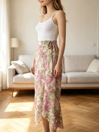 Women'S Elegant Snowflake Print Chiffon Ruffle Hem A-Line Dress, Summer, Back to Season Outfit - Violet