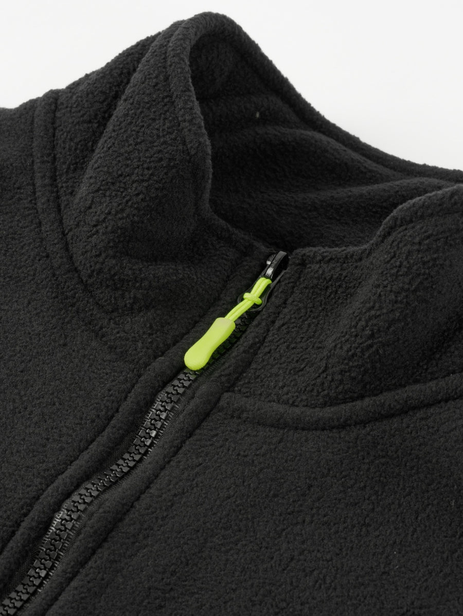 Men'S Autumn Winter Trendy Fleece Jacket, All-Match Style with Multiple Pockets, Casual Commute Top, New Men'S Techwear Stand-Collar Jacket with Full Zipper, Fashionable Print Top - Black